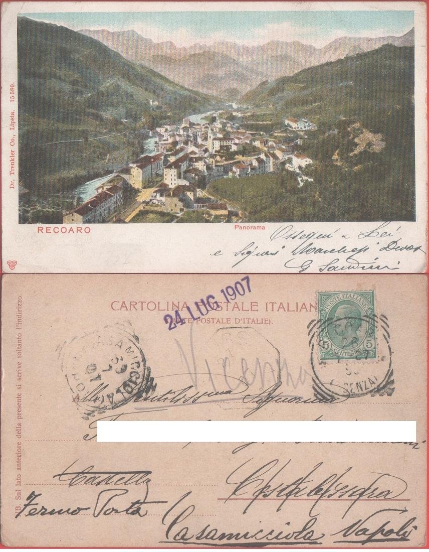 Recoaro. Panorama. Viaggiata 1907. Colorata | Immagine principale