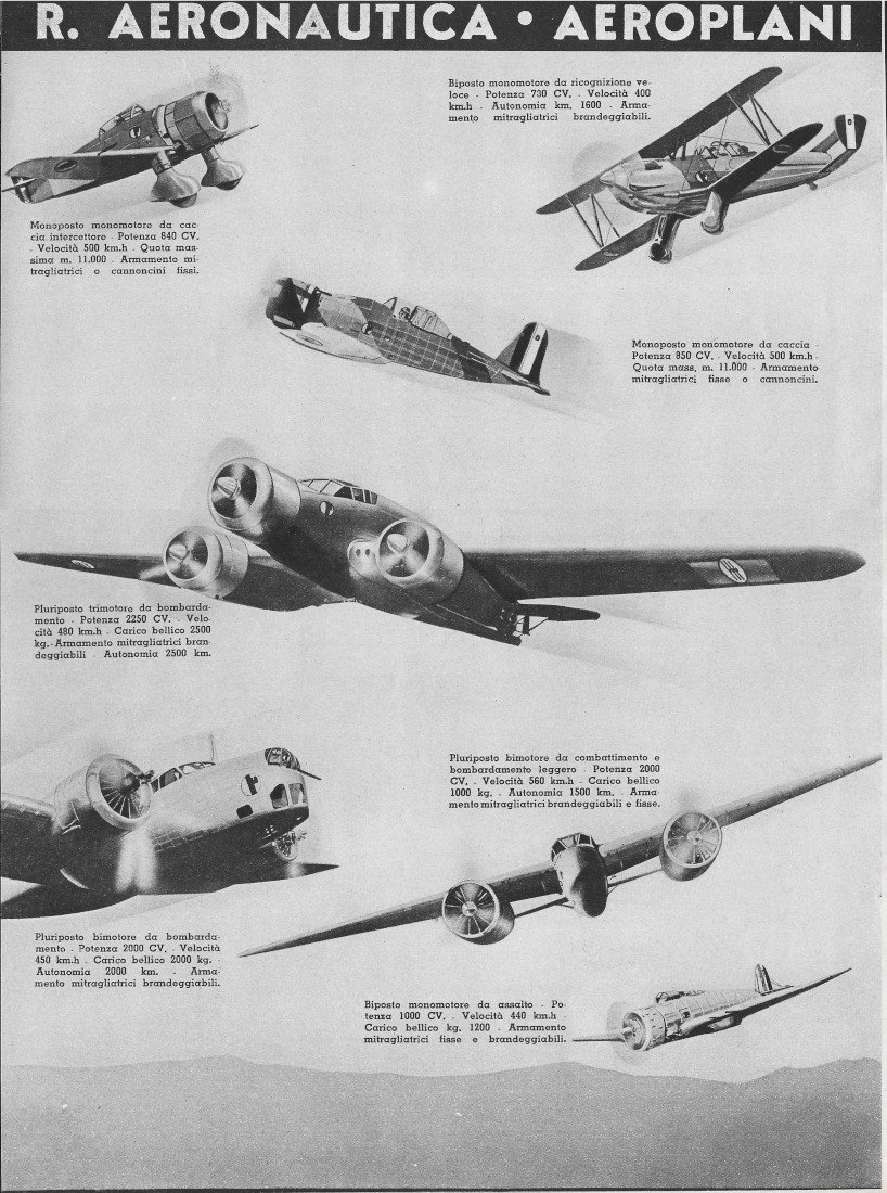 Regia Aeronautica. Aeroplani, idrovolanti - Advertising 1938 | Immagine principale