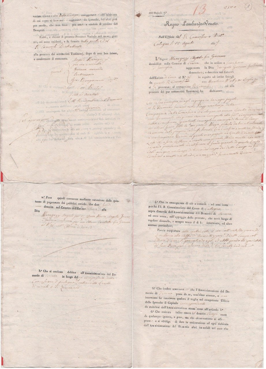 Regno Lombardo Veneto. Documento Catasto dell'estimo. Cologno 1829 | Immagine principale