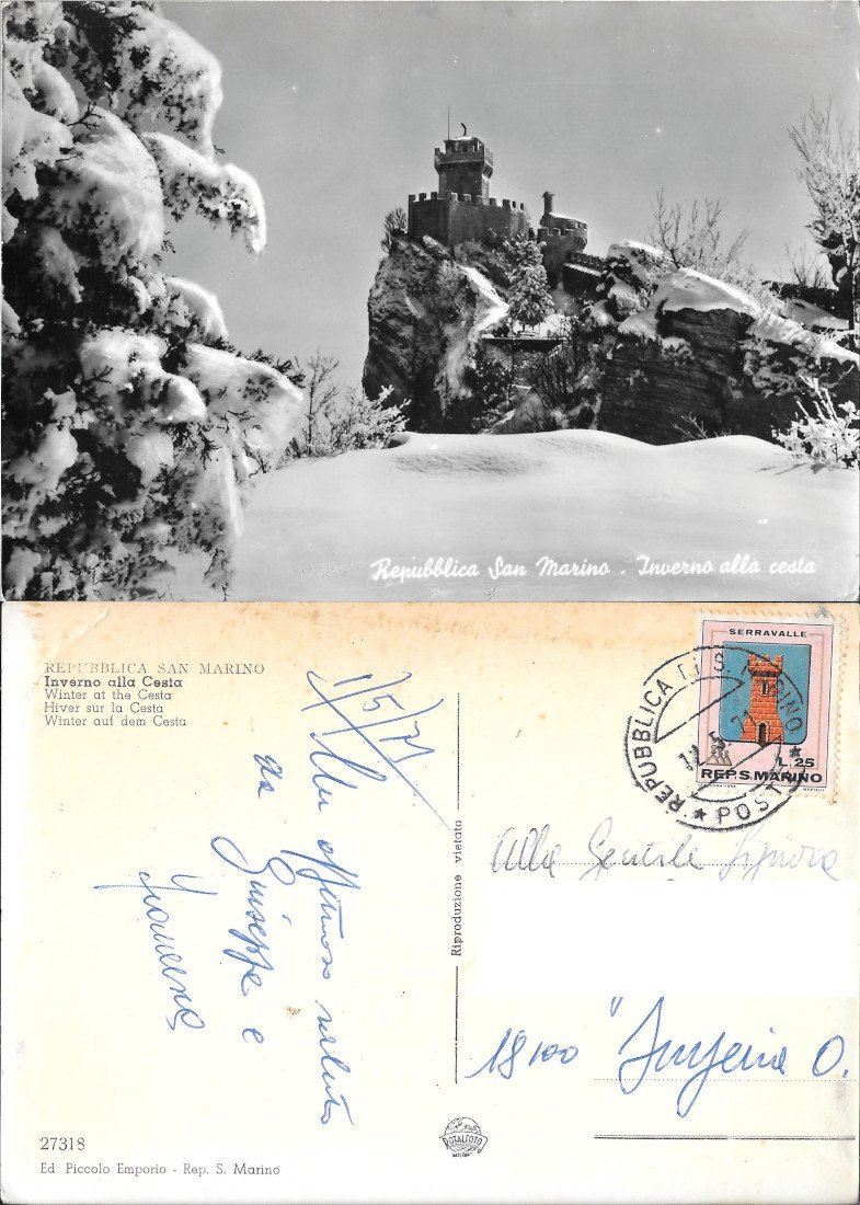 Repubblica di S. Marino. Inverno alla cesta - Viaggiata 1971 | Immagine principale