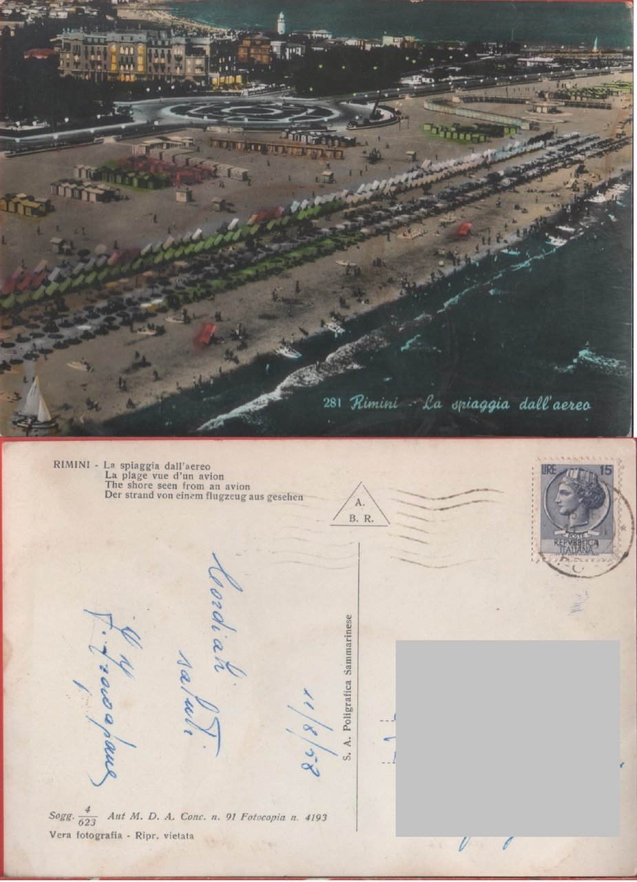 Rimini. La spiaggia dall'aereo. Viaggiata 1958 | Immagine principale