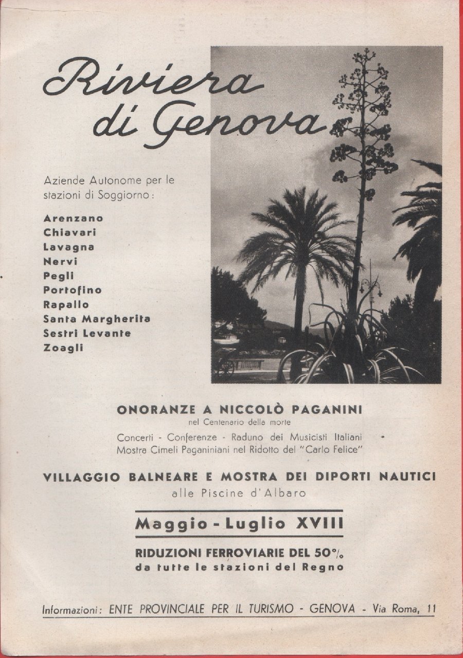 Riviera di Genova. Advertising 1940 | Immagine principale