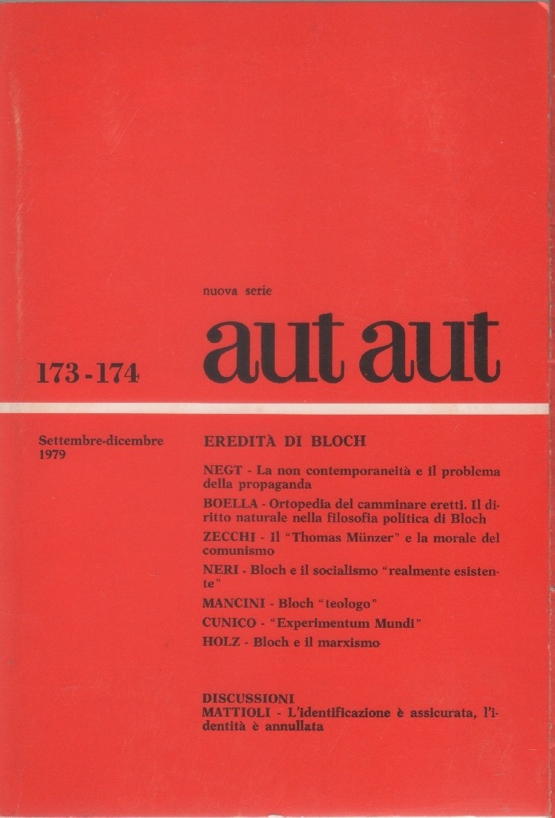 Rivista Aut Aut. n.173/174 settembre/dicembre 1979. Eredità di Bloch | Immagine principale