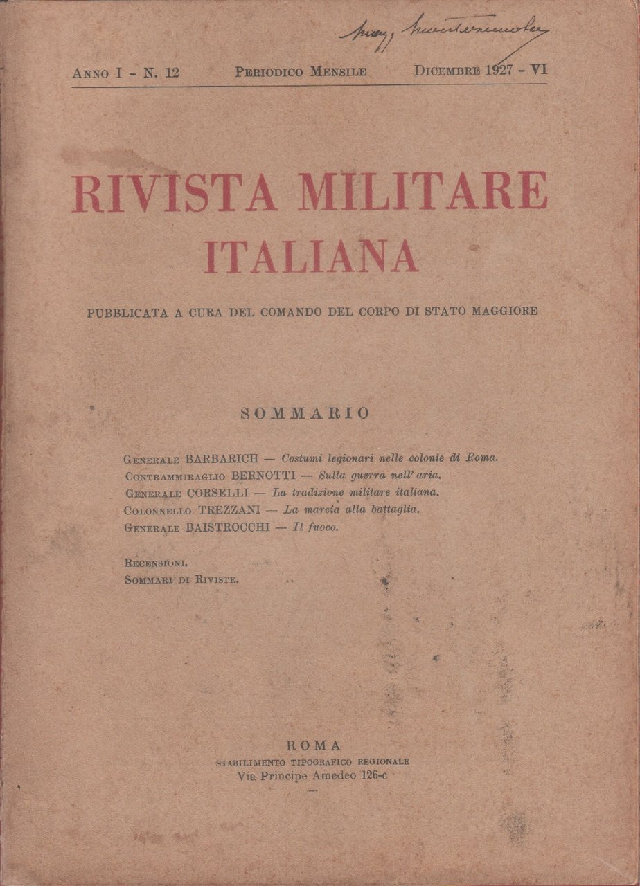 Rivista Militare Italiana. Anno 1 n. 12. Dicembre 1927 | Immagine principale