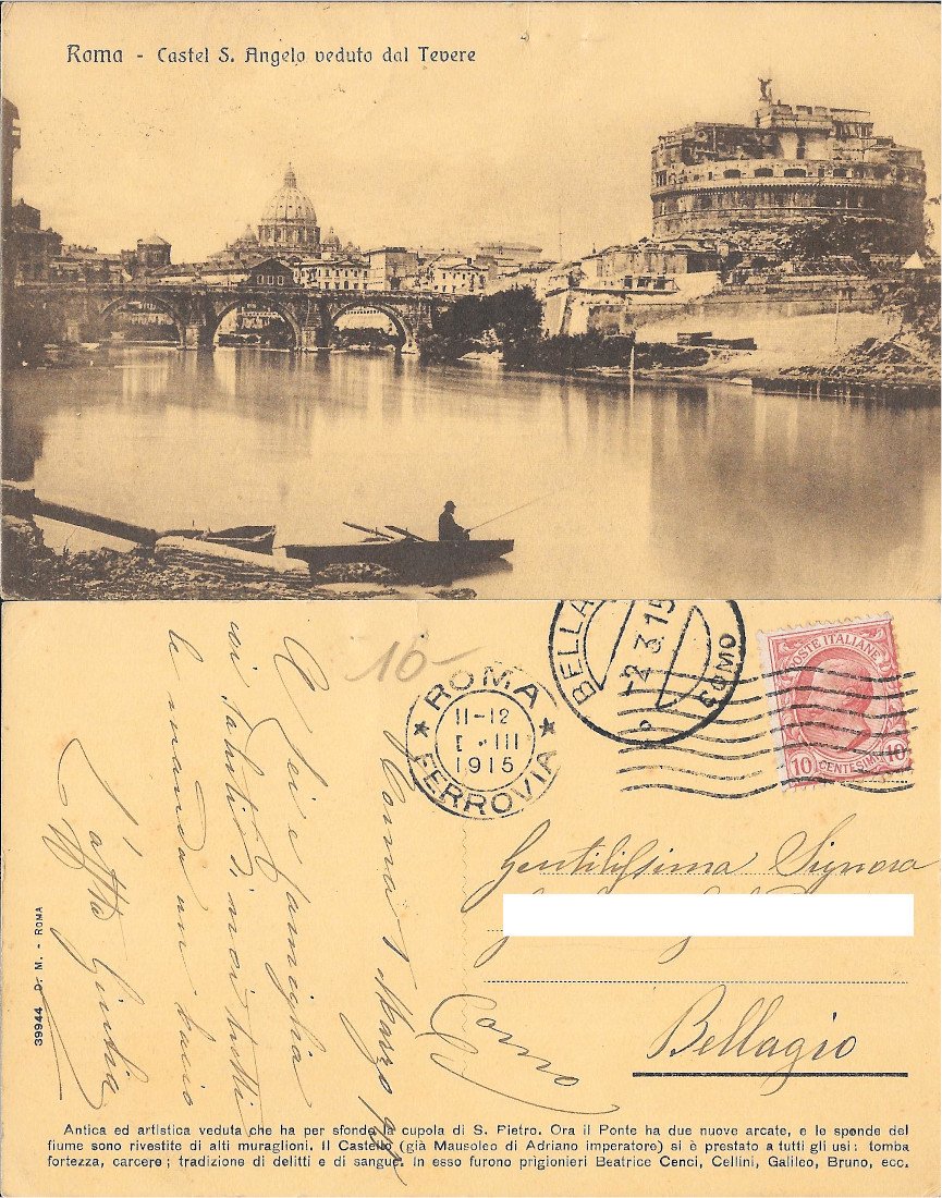 Roma. Castel S. Angelo veduto dal Tevere. Viaggiata 1915 | Immagine principale
