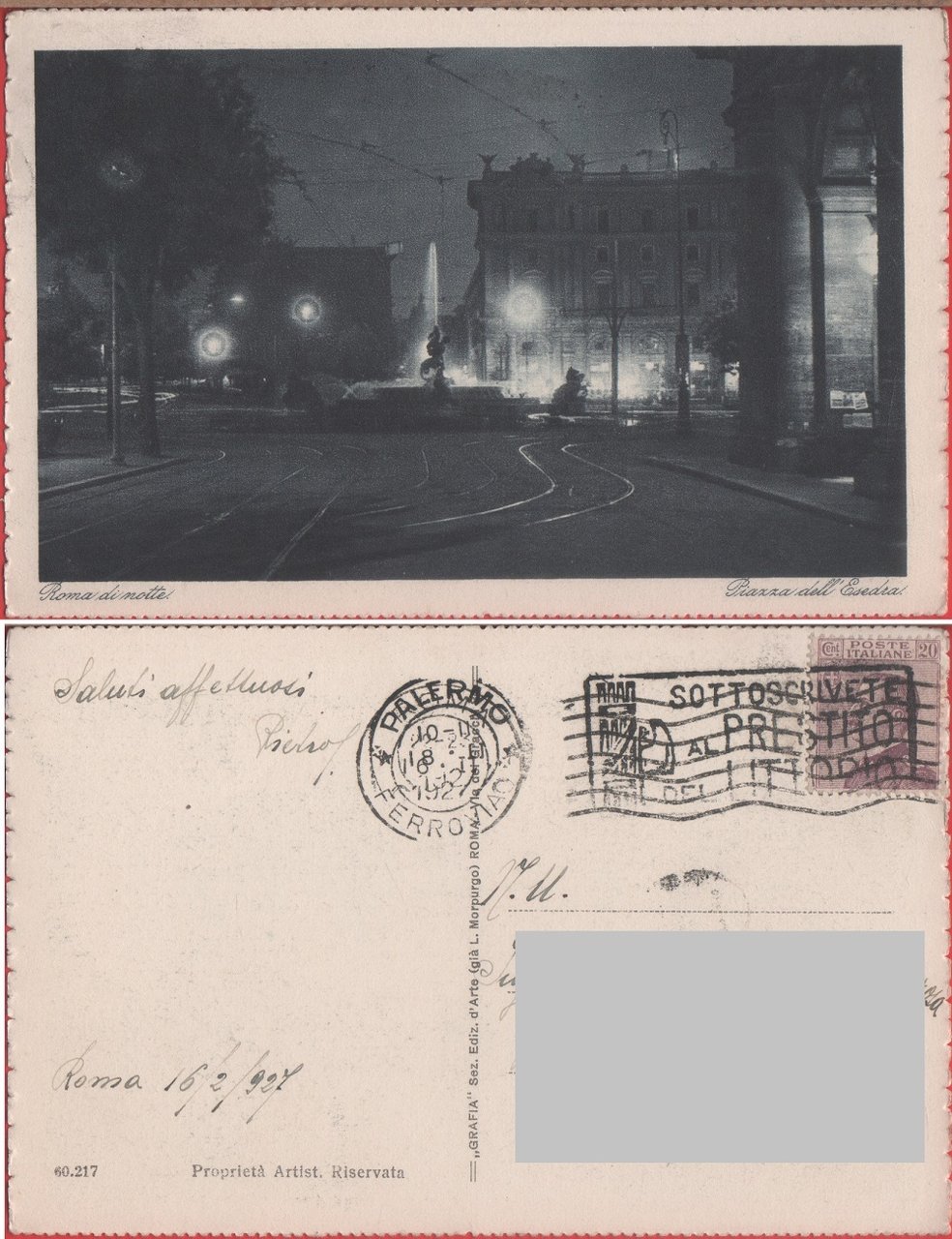 Roma di notte. Piazza Esedra. Viaggiata 1927 | Immagine principale