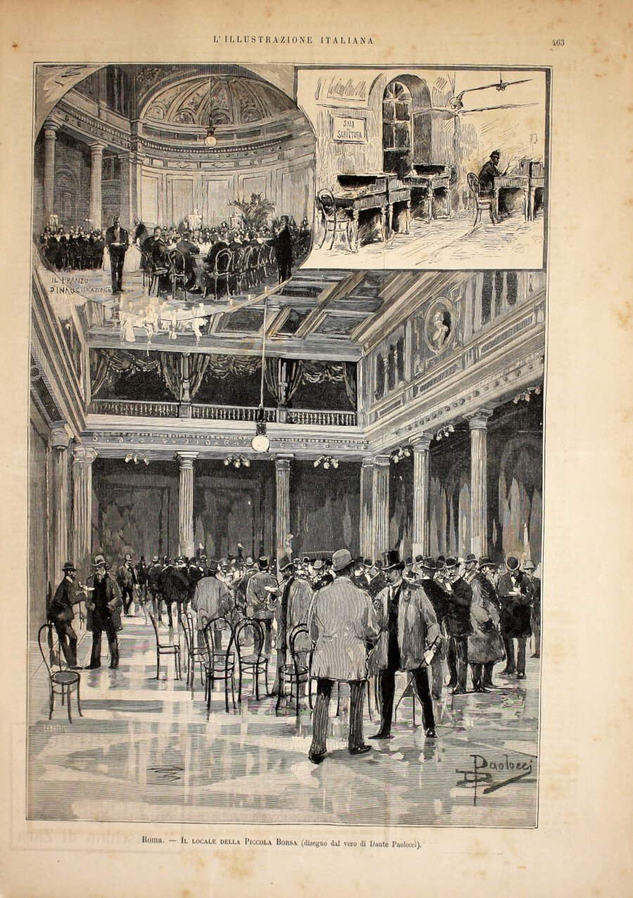 Roma. Il locale della piccola borsa. Stampa 1889 | Immagine principale