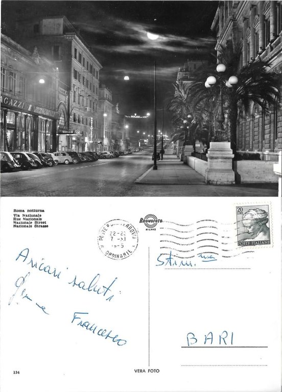 Roma notturna. Via Nazionale. Viaggiata 1955