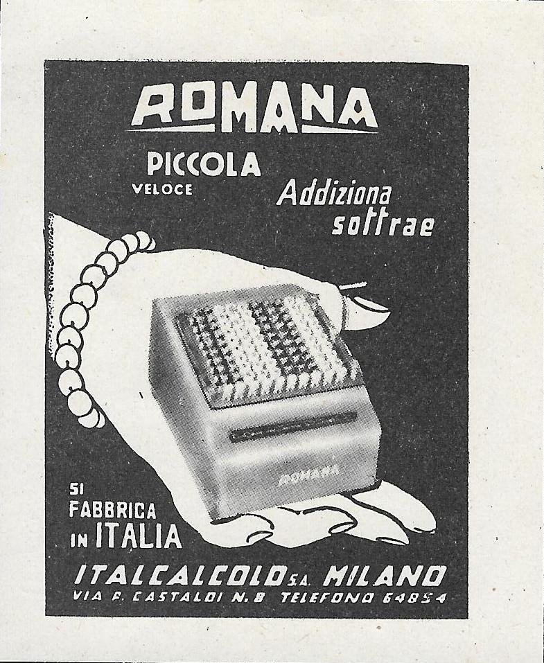 Romana, Piccola veloce. Addiziona Sottrae. Advertising 1943 | Immagine principale