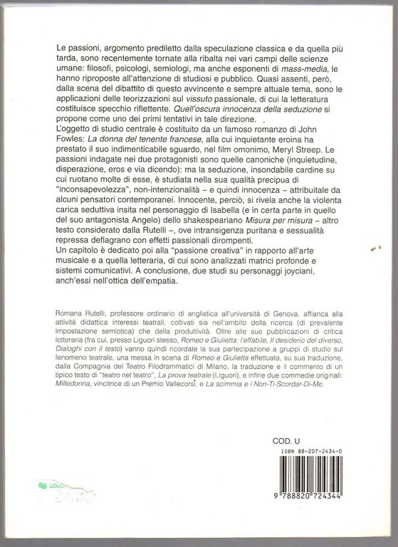 Romana Rutelli - Quell'Oscura Innocenza Della Seduzione, Libro LIGUORI 1995
