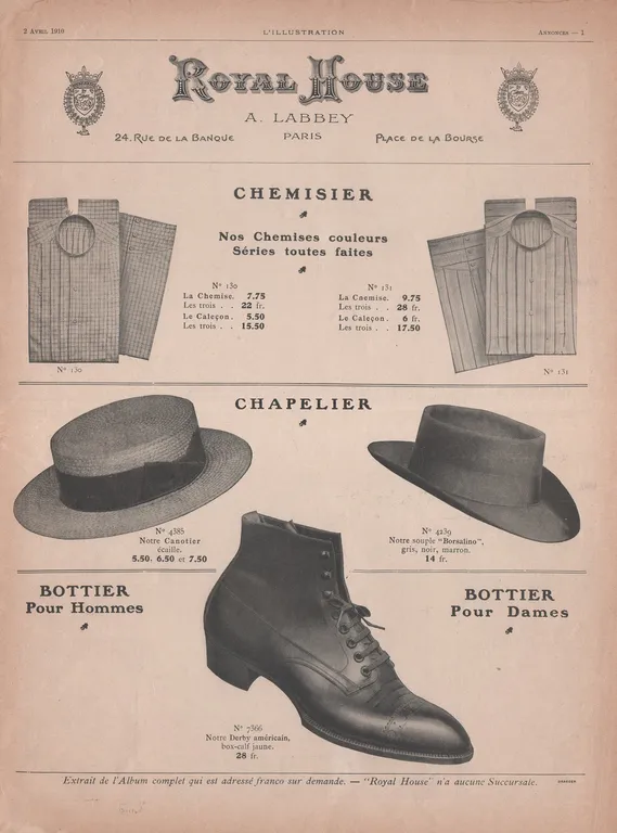 Royal House A. Labbey. Advertising 1910