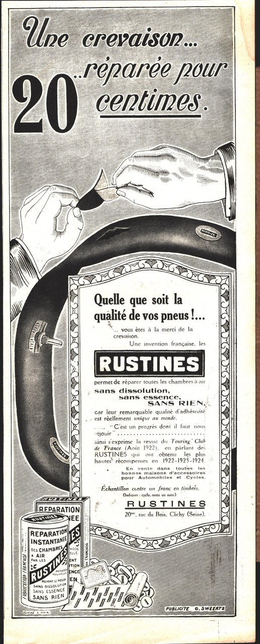 Rustines. Un crevaison.. reparee pour 20 centimes. Advertising 1926 | Immagine principale