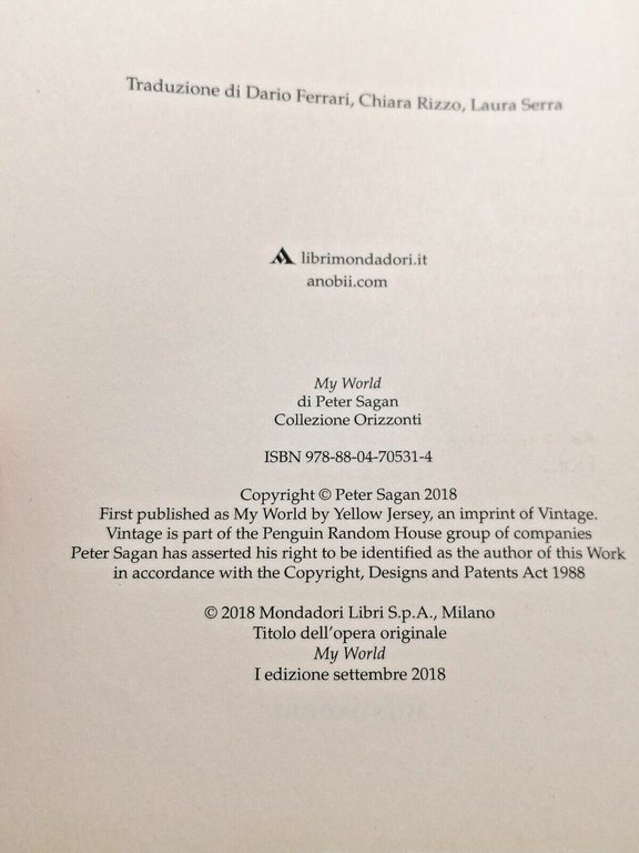 Sagan My World - Biografia Ciclista Ciclismo Prima Edizione Mondadori …