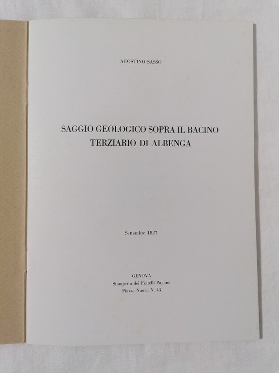 Saggio Geologico Sopra il Bacino Terziario di Albenga Ceriale 1982 …