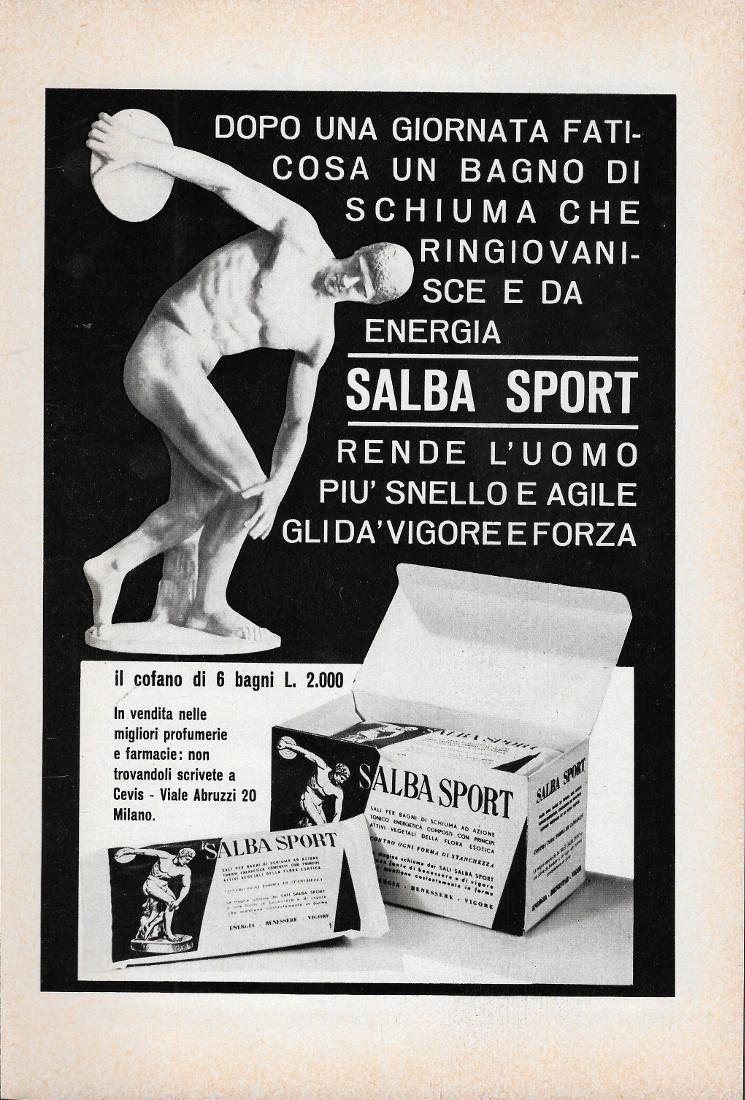 Salba Sport. Bagnoschiuma che rinvigorisce e da energia. Advertising 1964 | Immagine principale