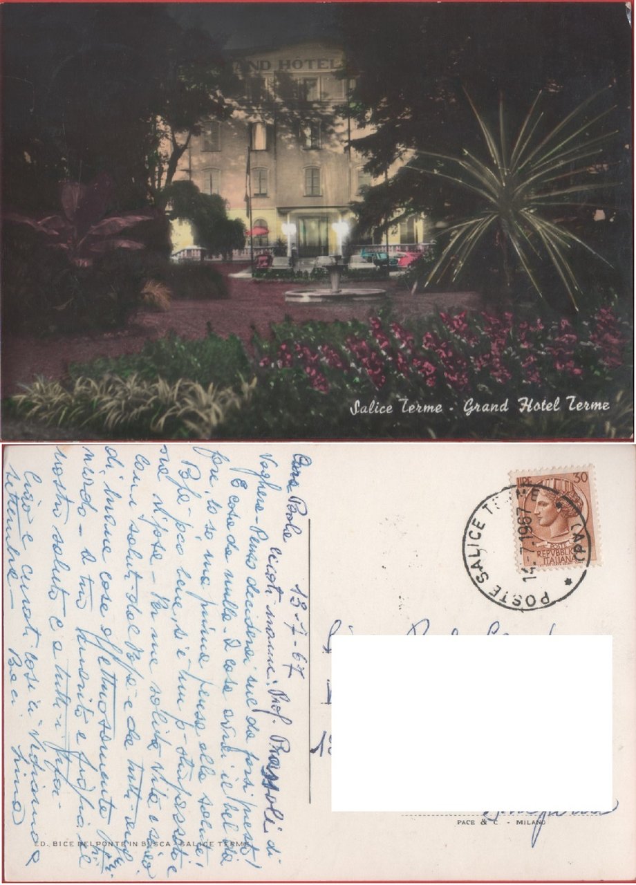 Salice Terme (PV). Grand Hotel Terme. Viaggiata 1967 | Immagine principale