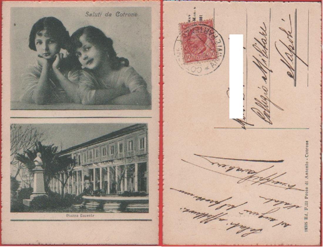 Saluti da Cotrone (Crotone). Piazza Lucente. Viaggiata 1918 | Immagine principale