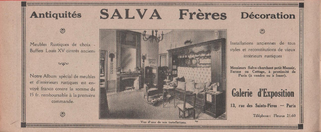 Salva frères. Antiquités, décoration. Advertising 1926 | Immagine principale