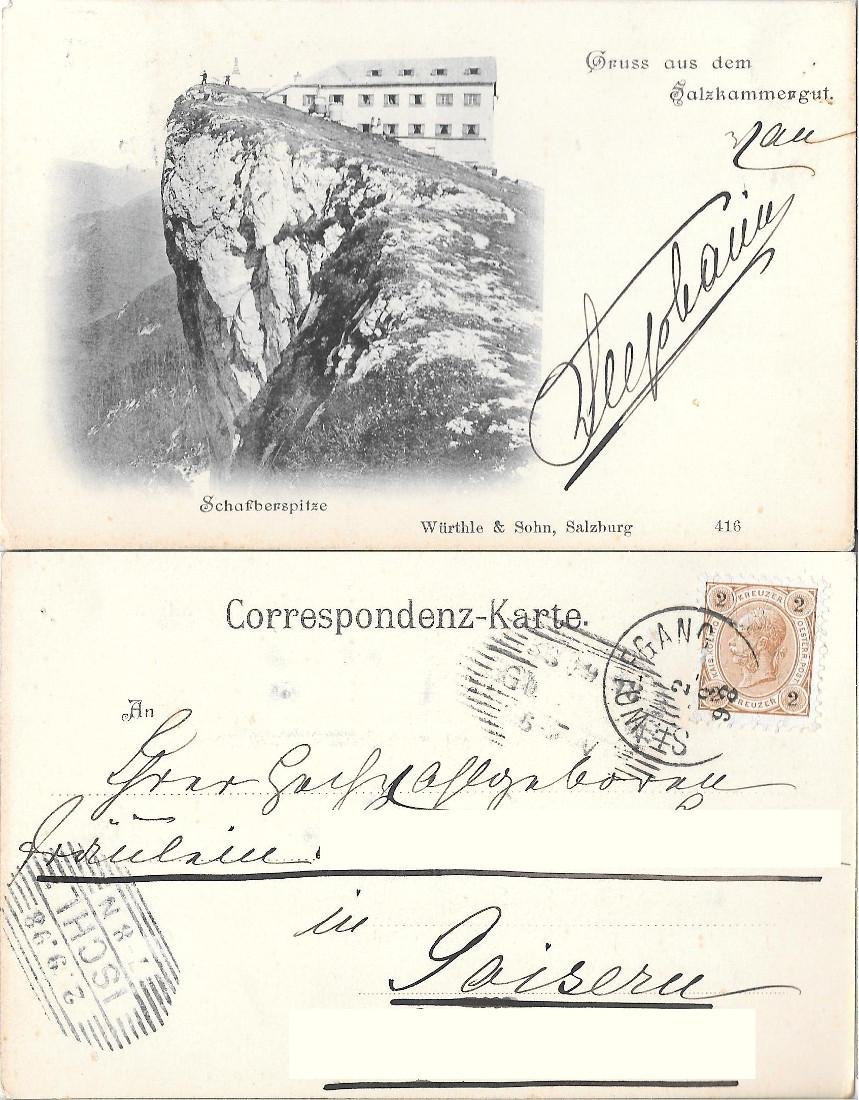 Salzkammergut. Schafbergspitze. Viaggiata 1898 | Immagine principale