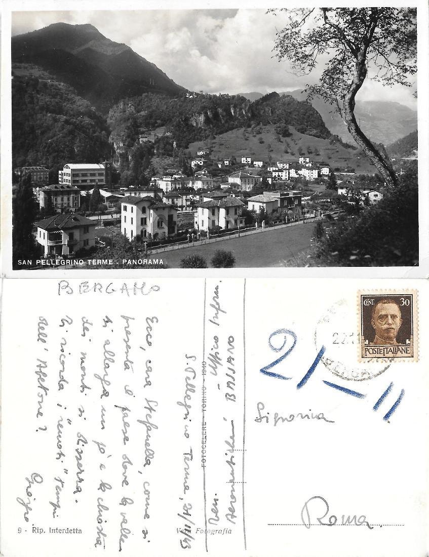 San Pellegrino Terme. Panorama. Fotocelere. Viaggiata 1943 | Immagine principale