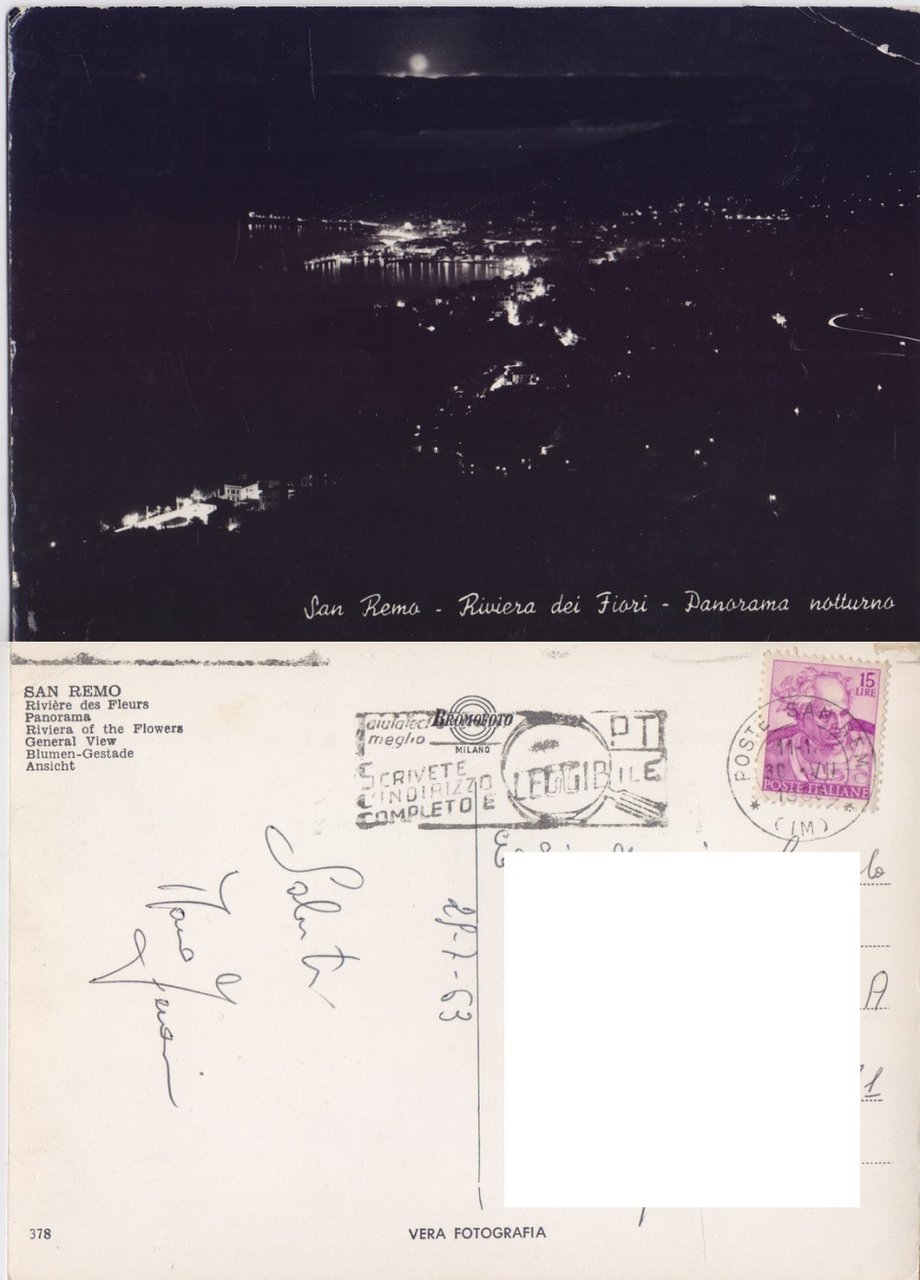 San Remo (IM). Panorama notturno. Viaggiata 1963 | Immagine principale