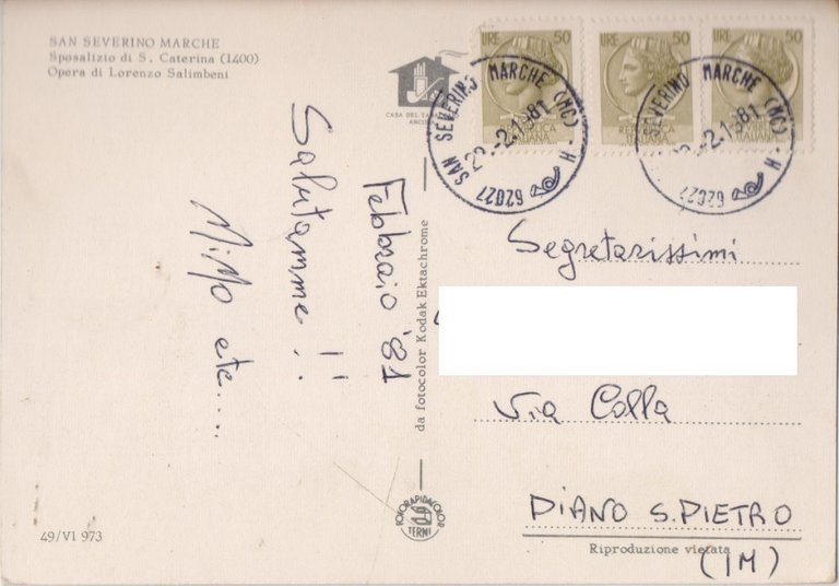 San Severino Marche. Sposalizio di S. Caterina (L. Salimbeni). Viaggiata … | Immagine Gallery 2