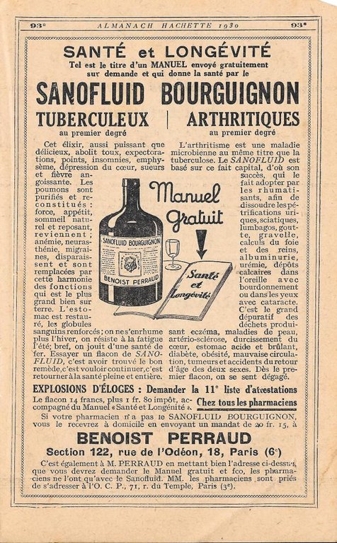 Sanofluid bourguignon. Benoist Perraud, Paris. Pubblicita 1930