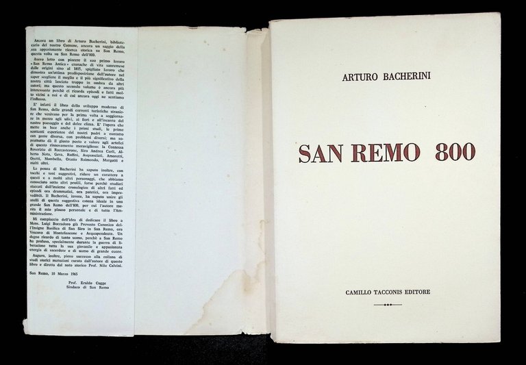 Sanremo 800 Libro Arturo Bacherini Storia San Remo Tacconis 1965