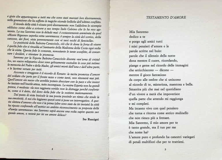 Sanremo Amore Mio Libro di Poesie Esperia Balestra Caracciolo Ecig …