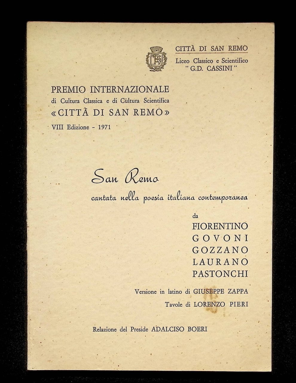 Sanremo Cantata nella Poesia Italiana Contemporanea Premio Gozzano Govoni Lauran