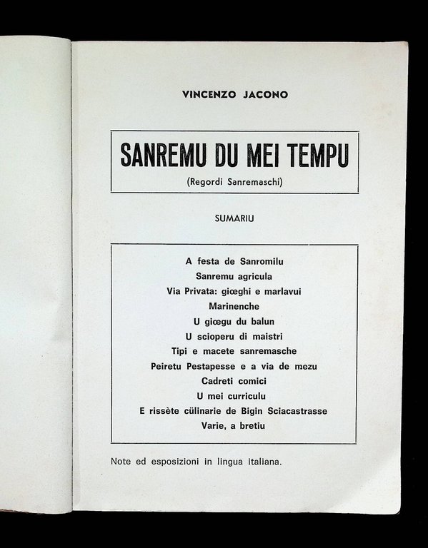 Sanremu du mei tempu Libro Vincenzo Jacono AUTOGRAFATO Storia Sanremo …