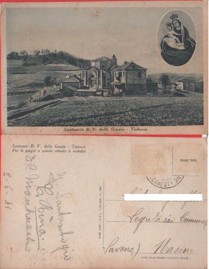 Santuario B.V. delle Grazie. Todocco (CN). Viaggiata 1941 | Immagine principale