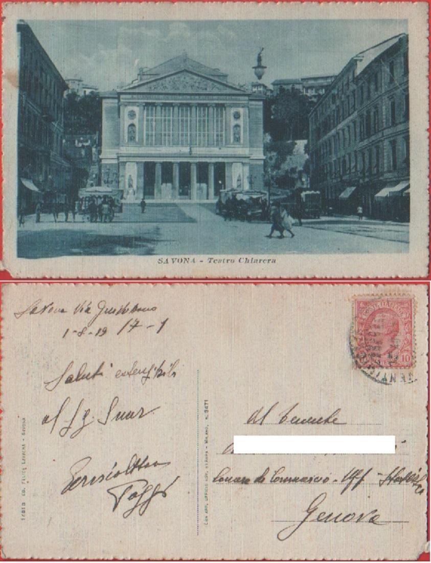 Savona. Teatro Chiabrera. Viaggiata 1919. Animata | Immagine principale