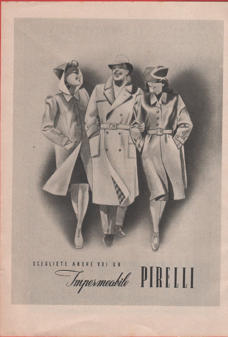 Sciegliete anche voi un impermeabile Pirelli. Advertising 1941 | Immagine principale