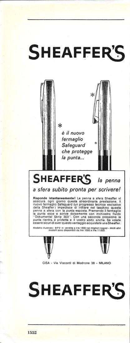 Sheaffer's stilografica BP2/Linetti profumi. Advertising 1963 fronte retro | Immagine principale