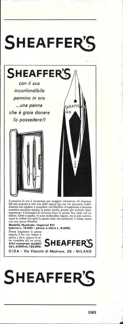 Sheaffer's stilografica Imperial VIII. Advertising 1963 | Immagine principale