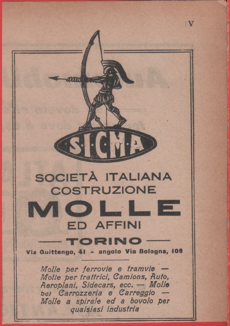 SICMA. Società Italiana Costruzione Molle e Affini. Torino Advertising 1926 | Immagine principale
