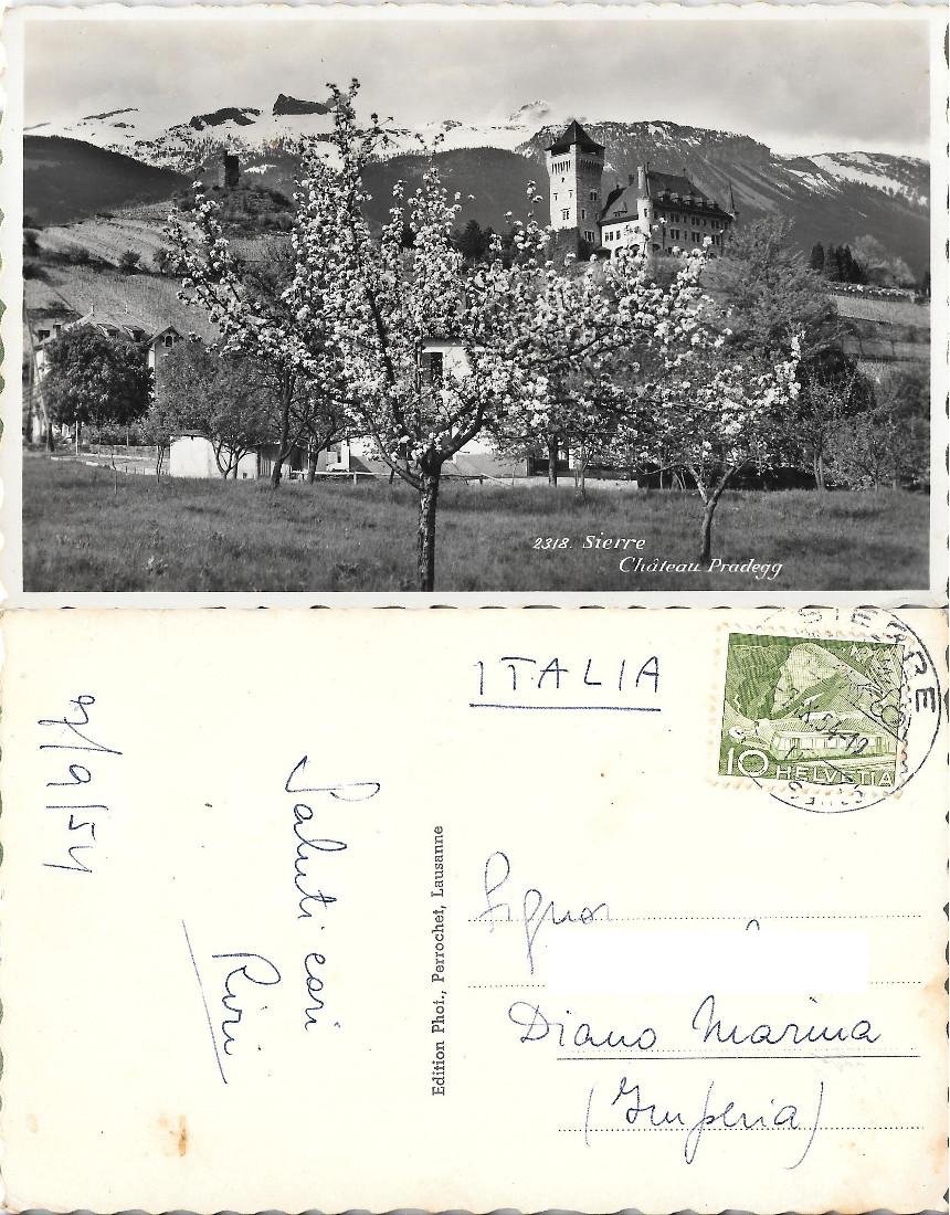 Sierre (CH). Chateau Pradegg. Viaggiata 1954 | Immagine principale