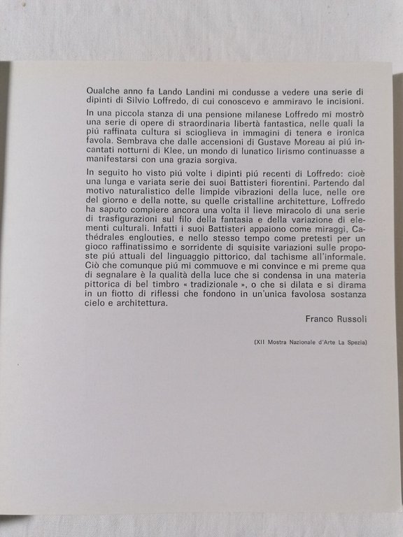 Silvio Loffredo Mostra Antologica Libro Catalogo Arte Galleria Pananti 1974