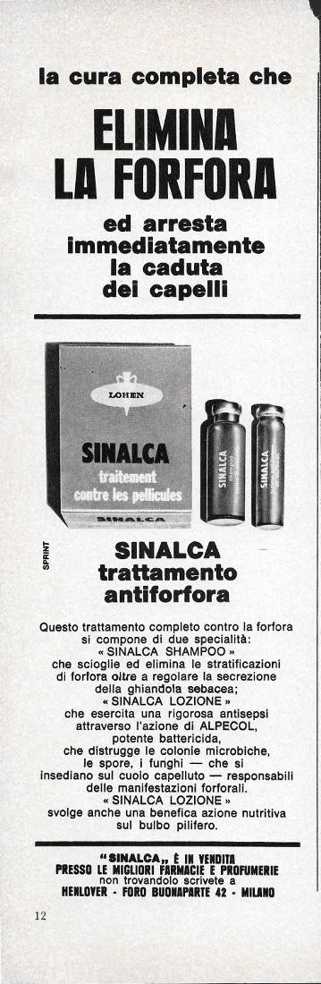 Sinalca. Elimina la forfora. Advertising 1965 | Immagine principale