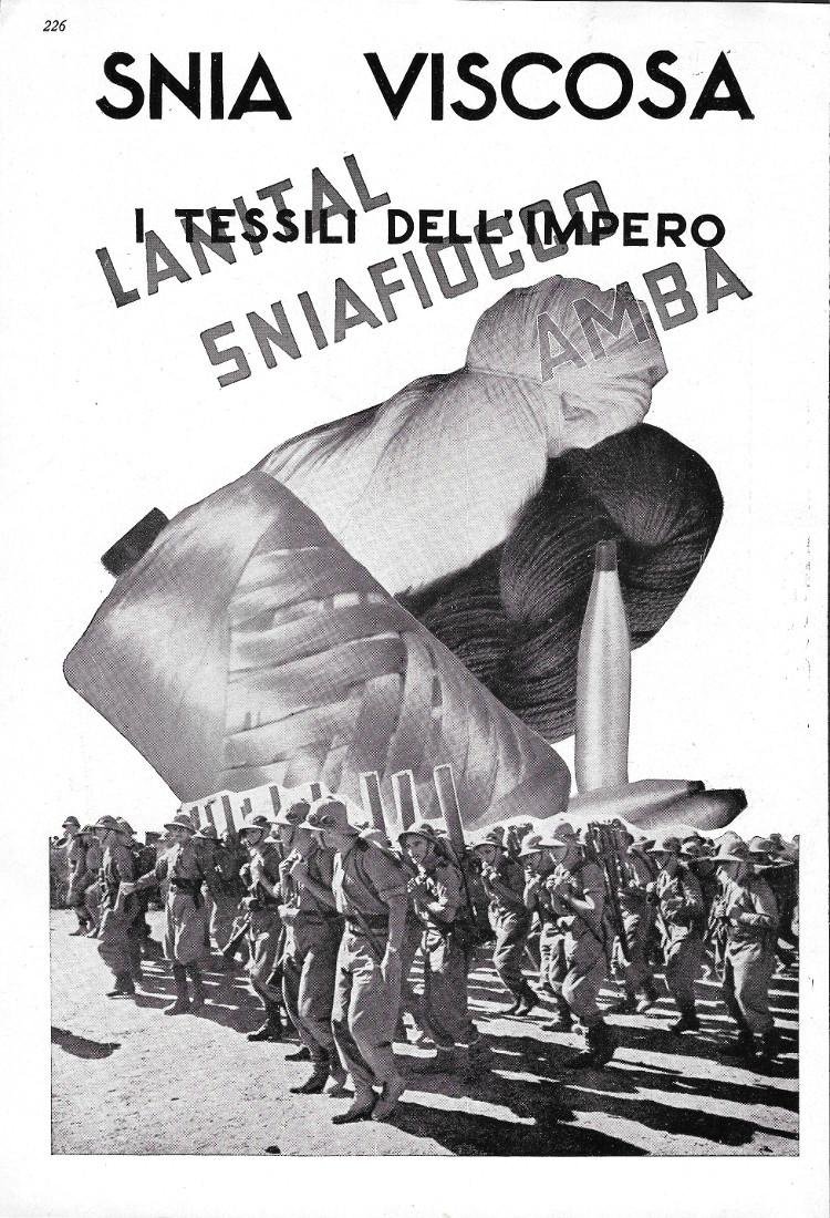 Snia Viscosa, i tessuti dell'Impero/Bemberg. Advertising 1937 fronte retro | Immagine principale