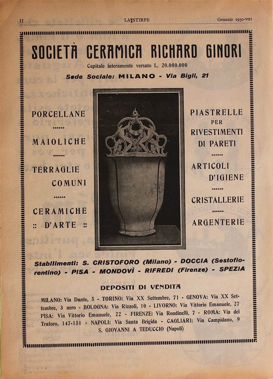 Società Ceramica Richard Ginori/Rim purgante. Advertising 1930 | Immagine principale