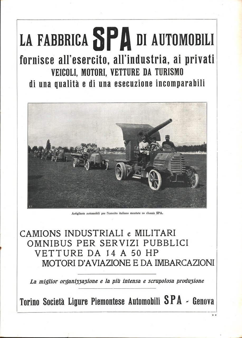 SPA . Società ligure piemontese Automobili. Advertising 1916 | Immagine principale