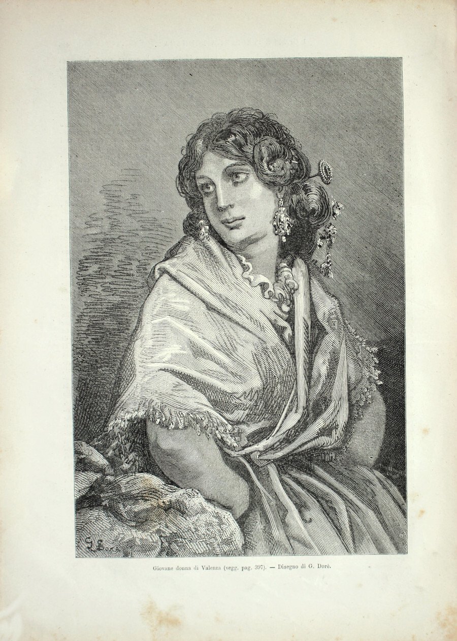 Spagna. Giovane donna di Valenza. Stampa 1864 | Immagine principale