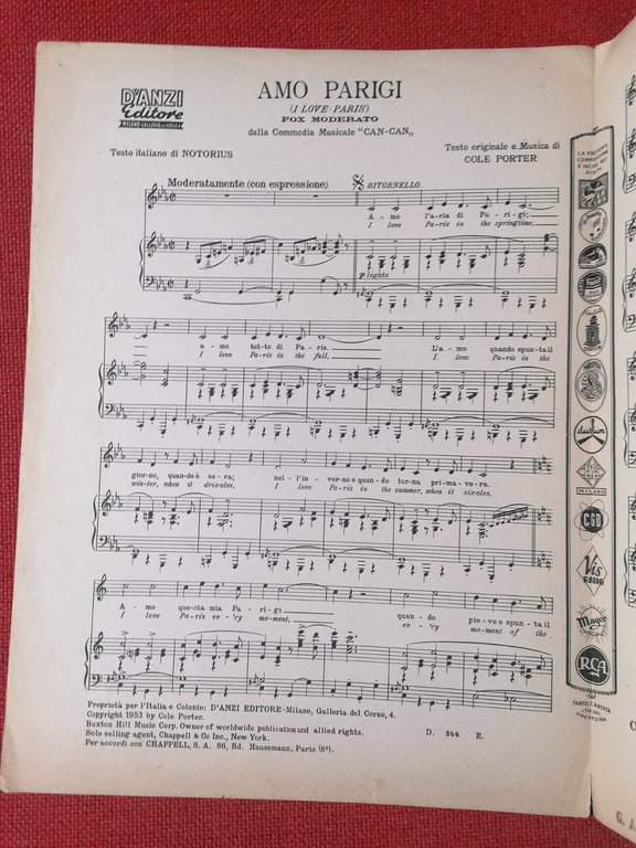 Spartito AMO PARIGI Can Can Cole Porter I love Paris …