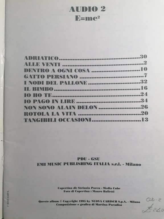 Spartito musicale AUDIO 2 E=mc2 - Carisch 1995 (RARO)