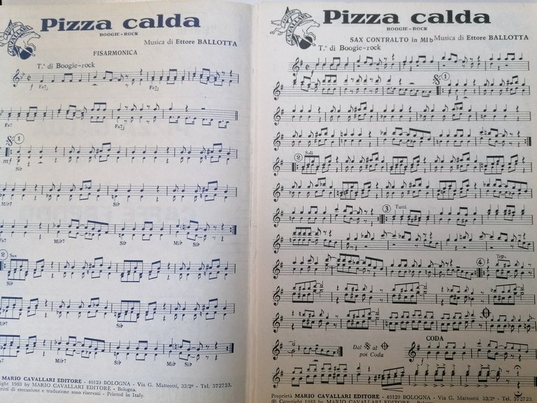 Spartito Pizza calda /Caffè freddo (Ettore Ballotta), Ed. Cavallari 1983