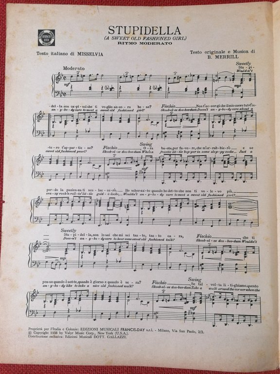 Spartito STUPIDELLA Merrill Misselvia Francis Day 1956