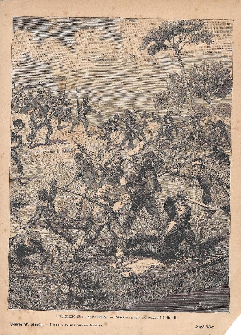Spedizione di Sapri (1857). Pisacane assalito dai contadini. Stampa 1891 | Immagine principale