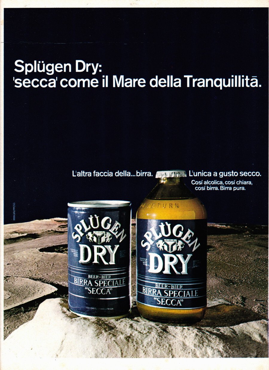 Splugen Dry, secca come il mare della tranquillità. Advertising 1974 | Immagine principale